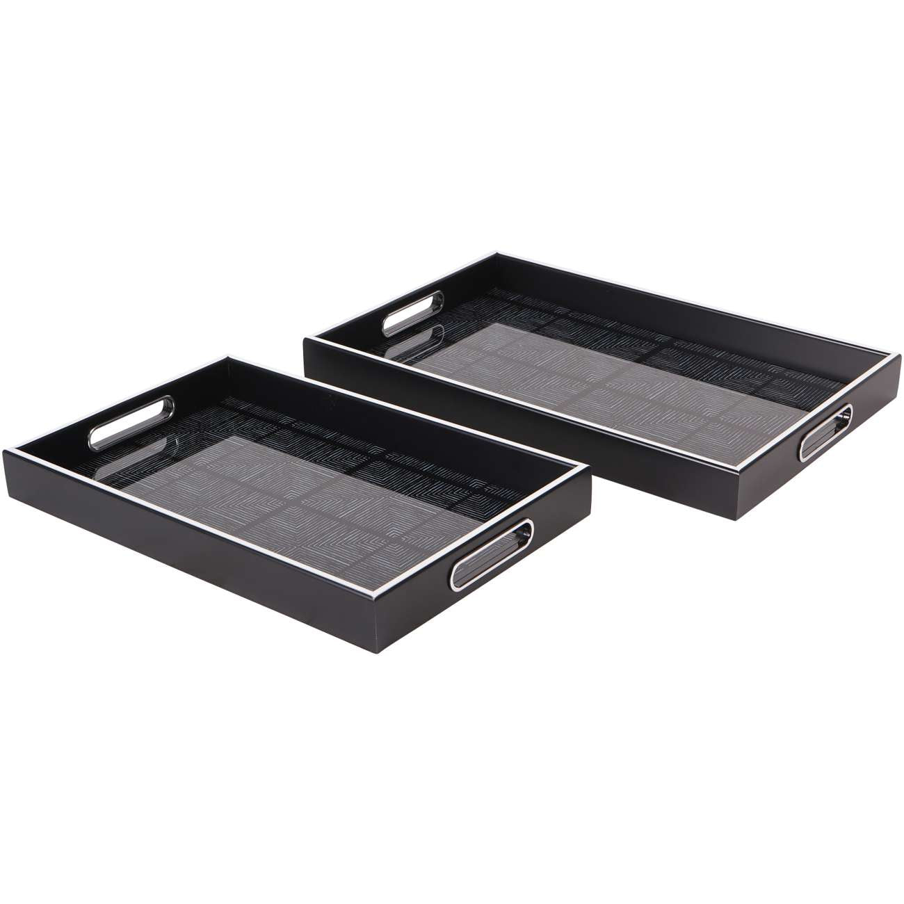 Set of 2 Midnight Black Squares Pattern Trays